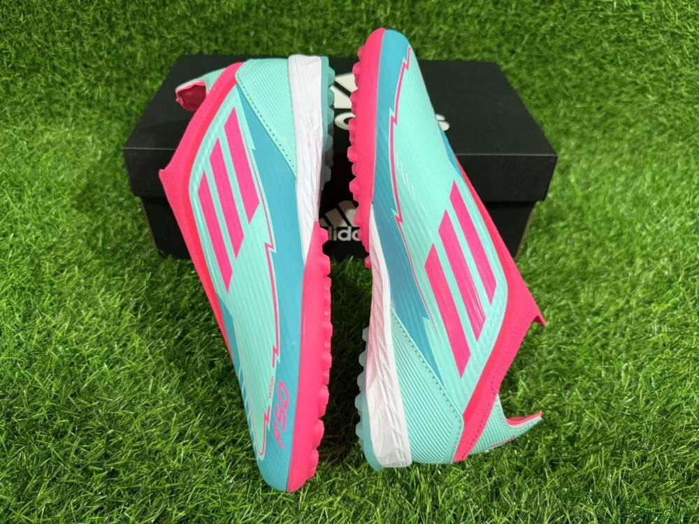 Unisex Adidas F50 Elite Laceless TF Artificial Turf Low-Tops Football Shoes - Jade/Pink/White