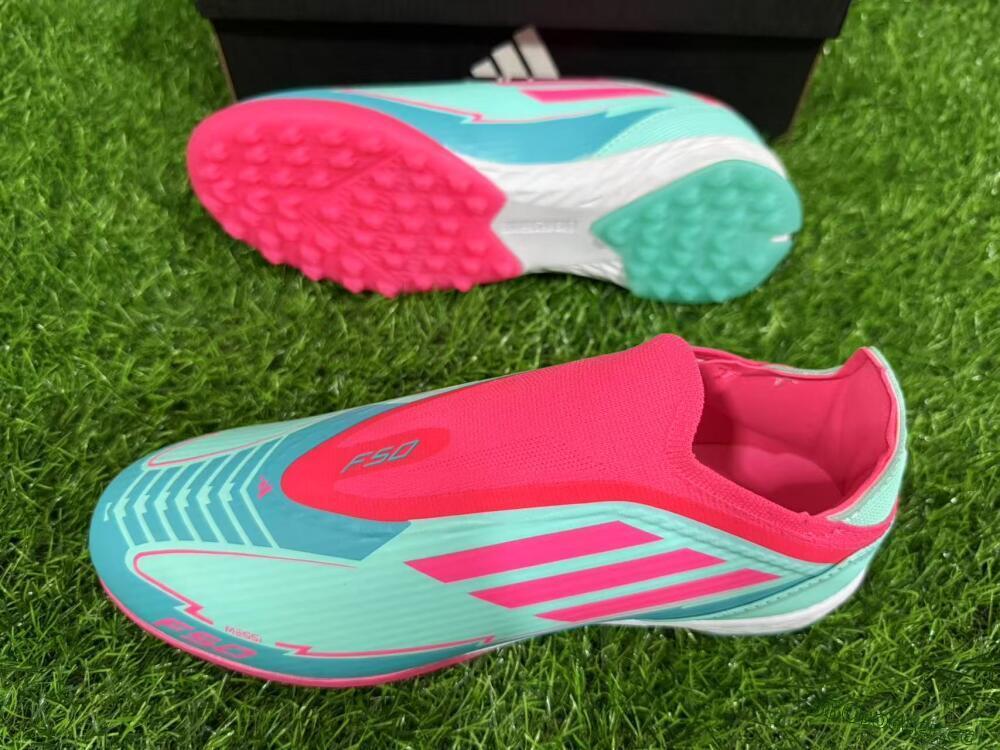 Unisex Adidas F50 Elite Laceless TF Artificial Turf Low-Tops Football Shoes - Jade/Pink/White
