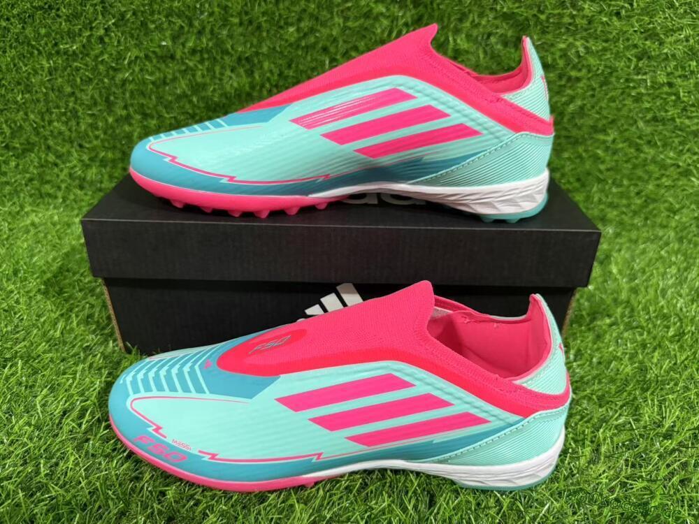 Unisex Adidas F50 Elite Laceless TF Artificial Turf Low-Tops Football Shoes - Jade/Pink/White