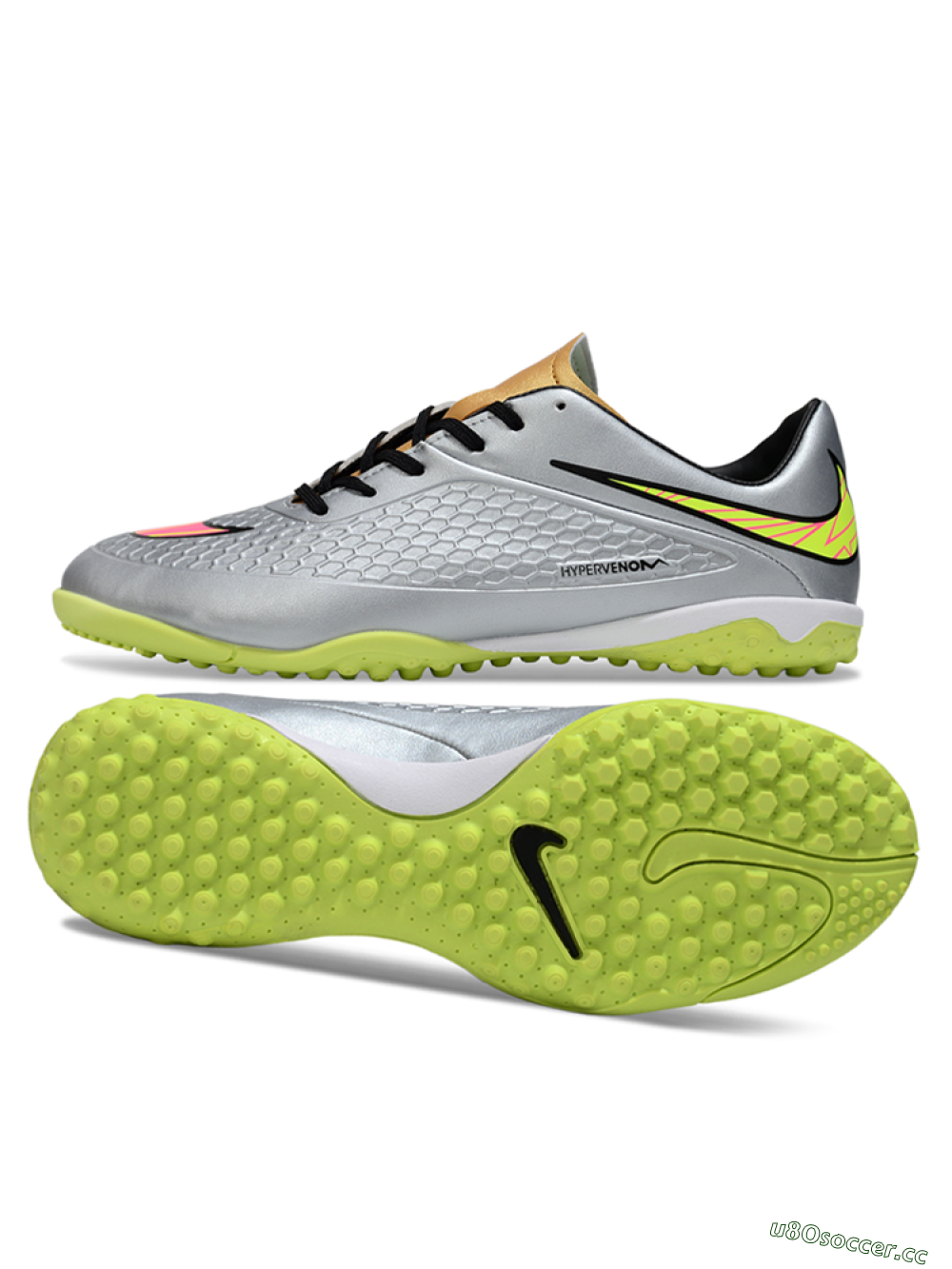 Men's Nike Hypervenom Phantom RGN SE TF Artificial Turf Low-Tops Football Shoes - Silver/Yellow/Pink 1