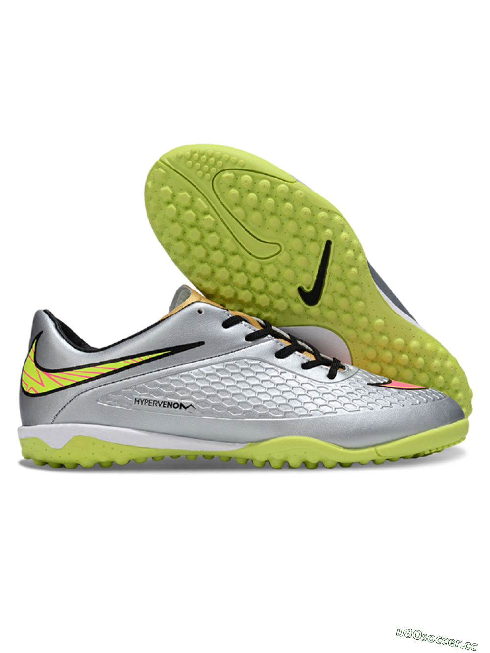 Men's Nike Hypervenom Phantom RGN SE TF Artificial Turf Low-Tops Football Shoes - Silver/Yellow/Pink 2