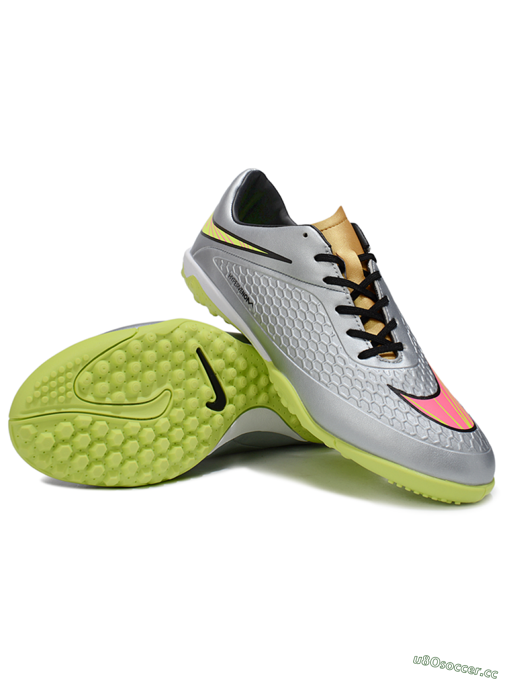 Men's Nike Hypervenom Phantom RGN SE TF Artificial Turf Low-Tops Football Shoes - Silver/Yellow/Pink 3