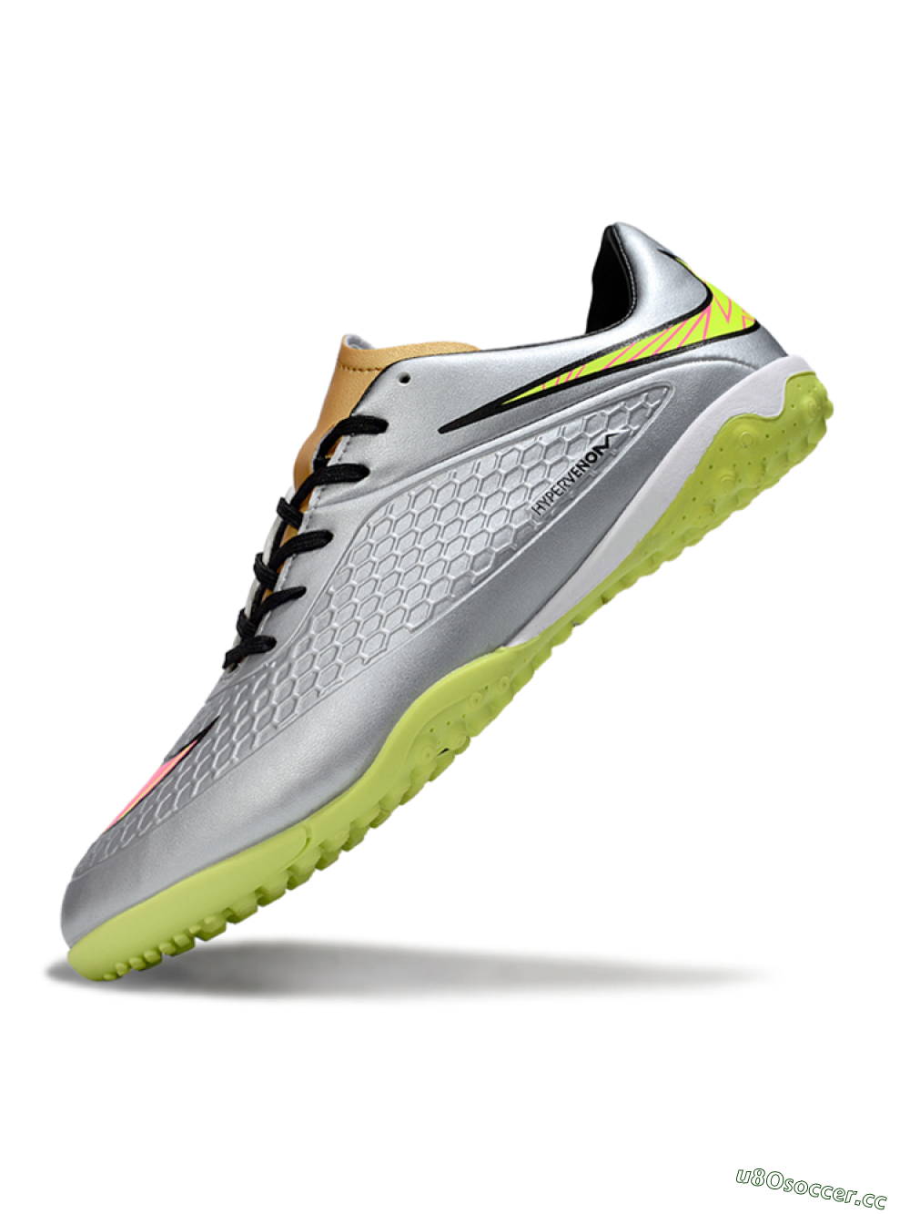 Men's Nike Hypervenom Phantom RGN SE TF Artificial Turf Low-Tops Football Shoes - Silver/Yellow/Pink 5