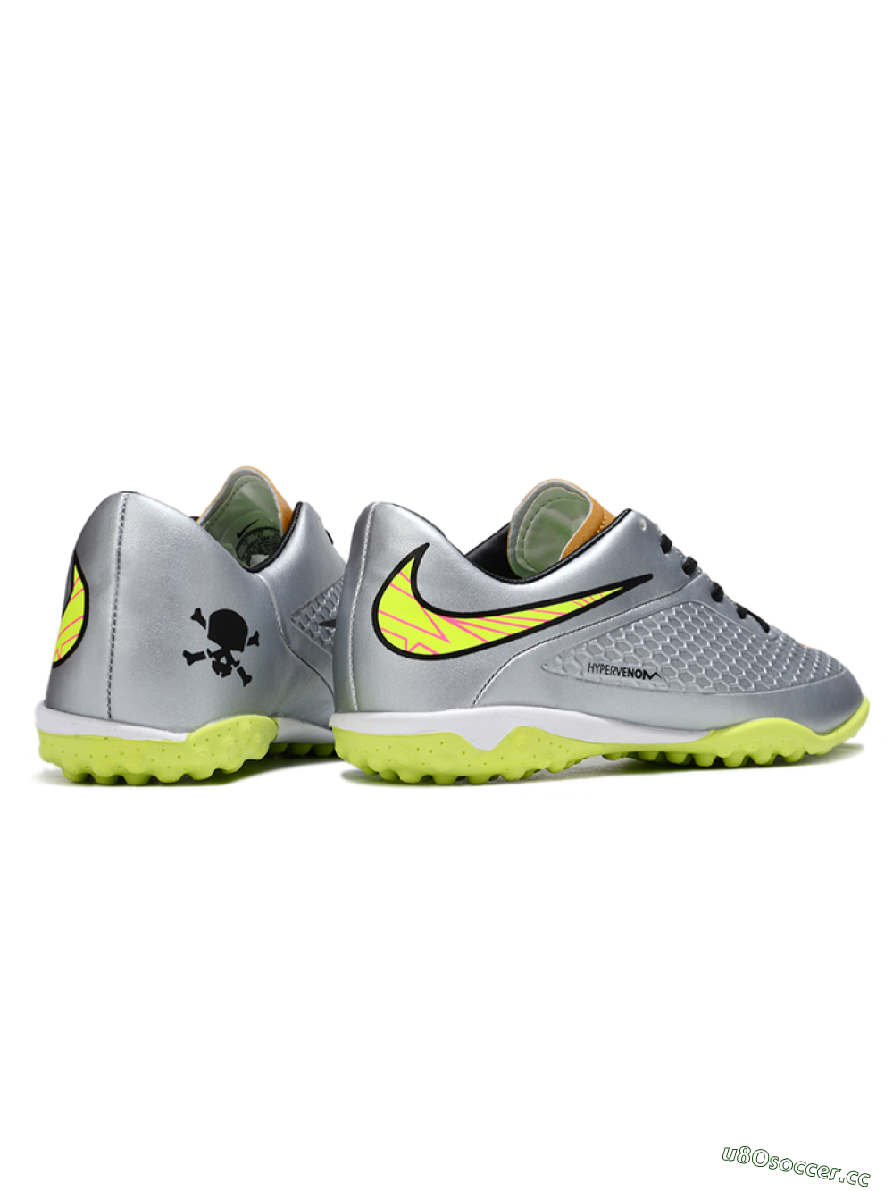 Men's Nike Hypervenom Phantom RGN SE TF Artificial Turf Low-Tops Football Shoes - Silver/Yellow/Pink 6