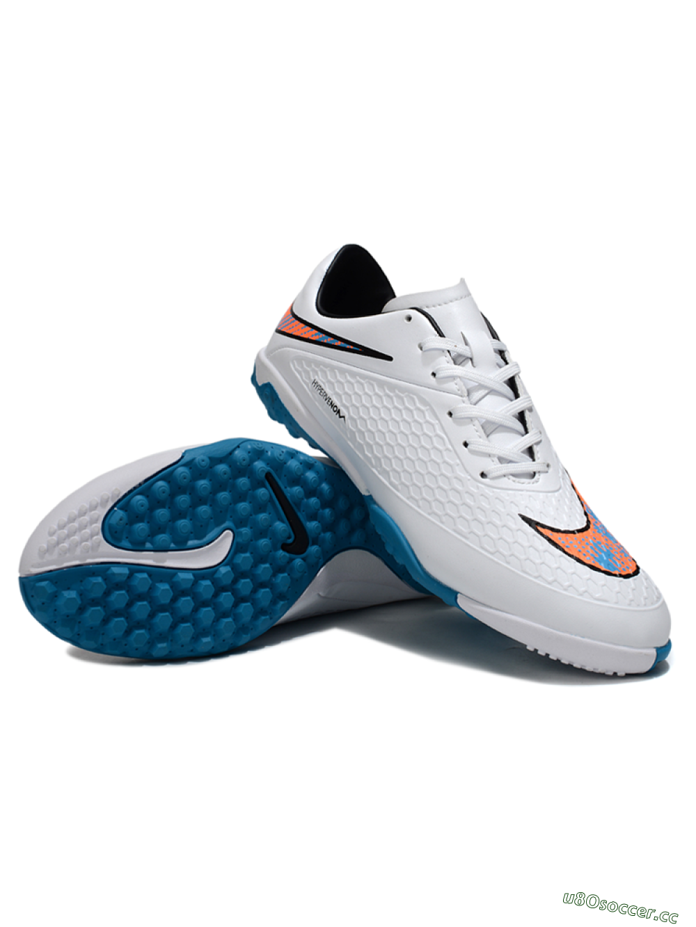 Men's Nike Hypervenom Phantom RGN SE TF Artificial Turf Low-Tops Football Shoes - White/Blue/Orange 3