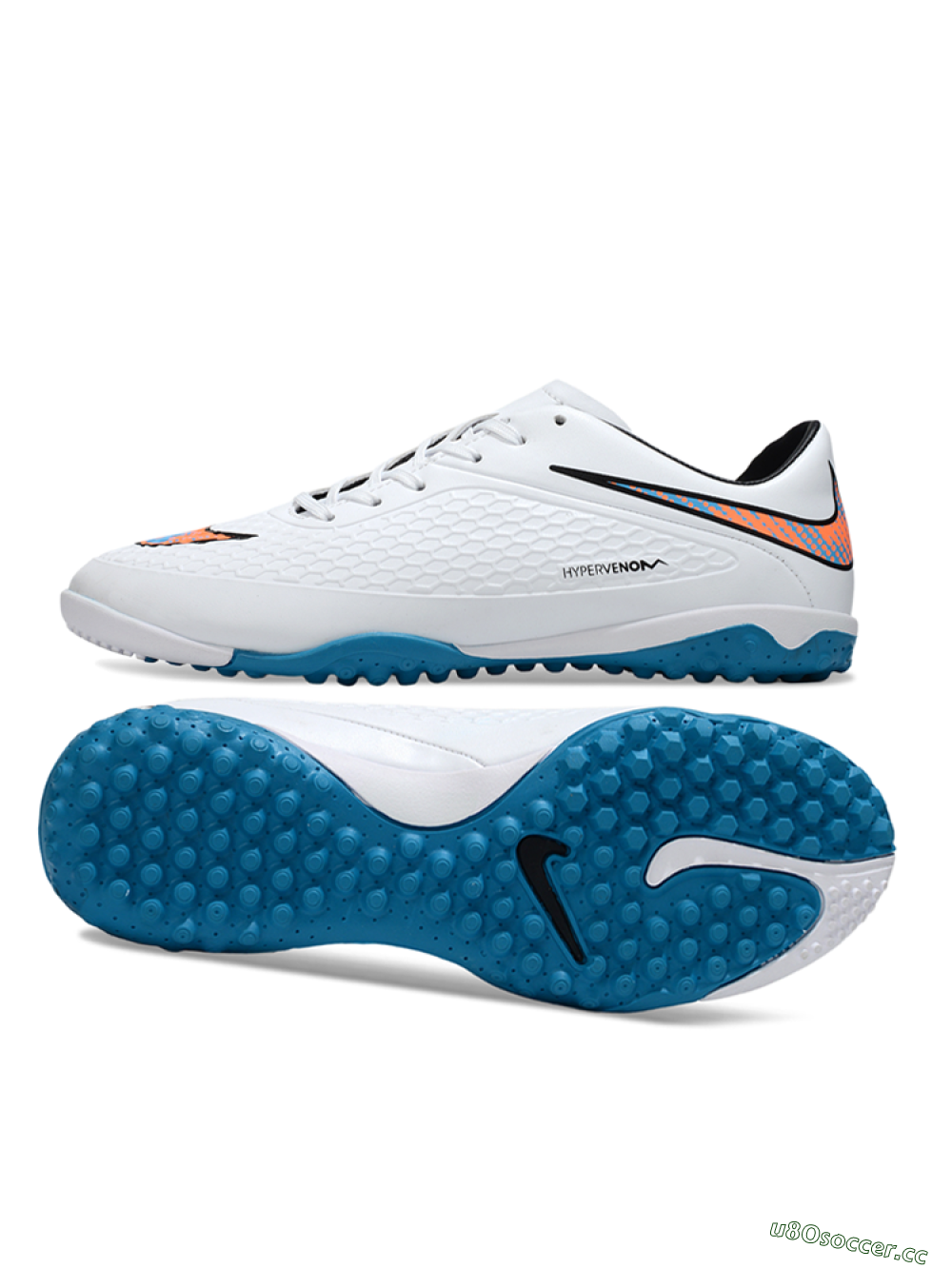 Men's Nike Hypervenom Phantom RGN SE TF Artificial Turf Low-Tops Football Shoes - White/Blue/Orange 1