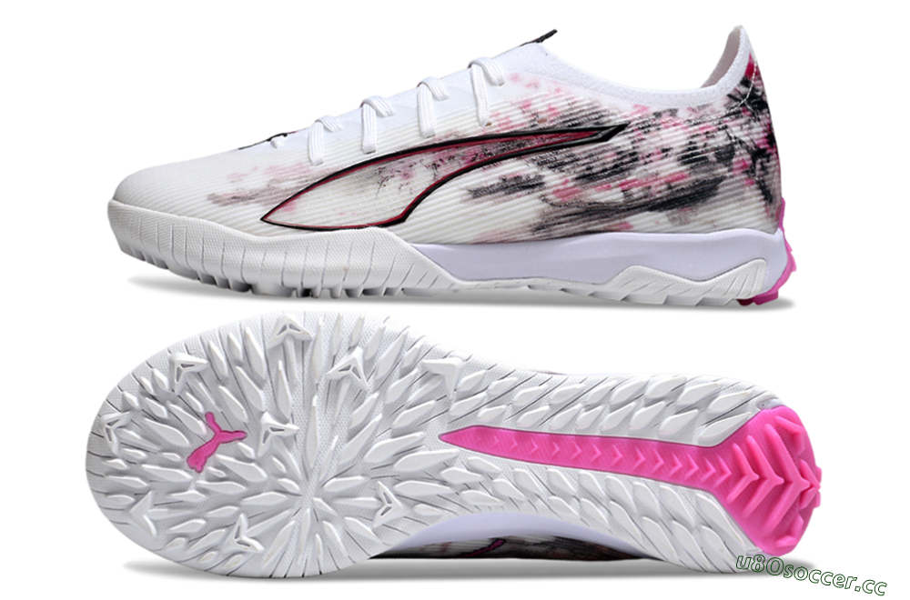 Men's Puma Ultra 5 Ultimate TF Artificial Turf Low-Tops Football Shoes - White/Black/Pink 1