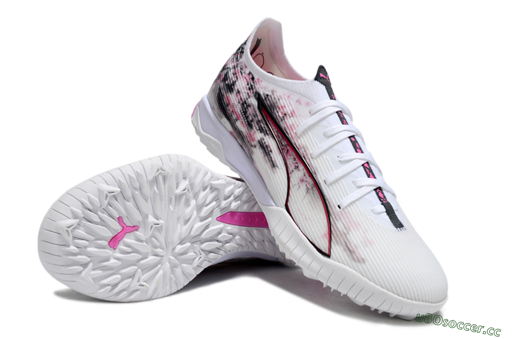 Men's Puma Ultra 5 Ultimate TF Artificial Turf Low-Tops Football Shoes - White/Black/Pink 3
