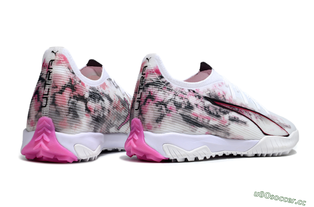 Men's Puma Ultra 5 Ultimate TF Artificial Turf Low-Tops Football Shoes - White/Black/Pink 6