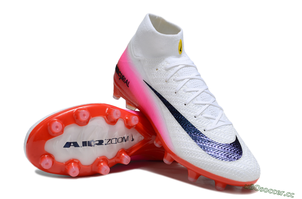 Unisex Nike Air Zoom Mercurial Superfly 10 Elite AG Artificial Grass High-Tops Football Boots - White/Black/Pink 4