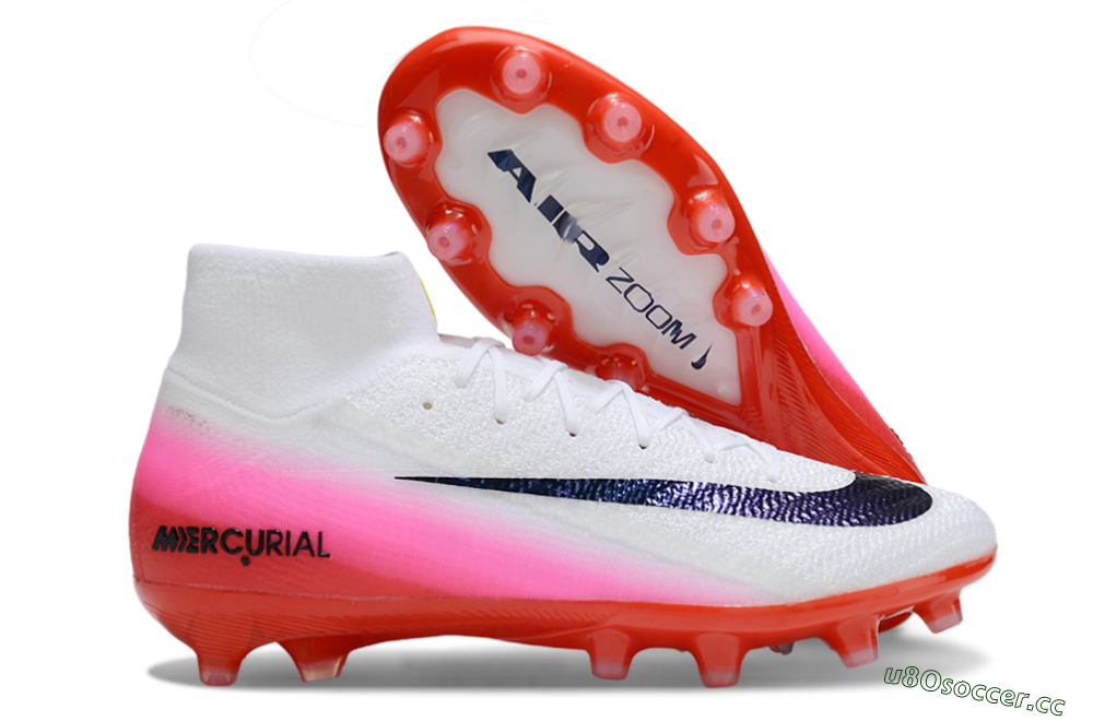 Unisex Nike Air Zoom Mercurial Superfly 10 Elite AG Artificial Grass High-Tops Football Boots - White/Black/Pink 2
