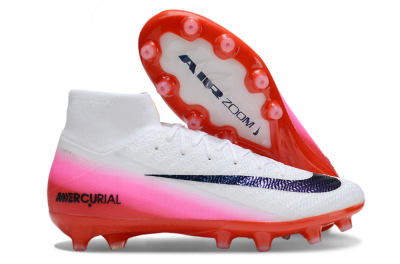 Unisex Nike Air Zoom Mercurial Superfly 10 Elite AG Artificial Grass High-Tops Football Boots - White/Black/Pink