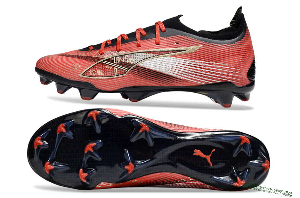 Men's Puma Ultra 5 Ultimate FG Firm Ground Low-Tops Football Boots - Red/Gold/White 1