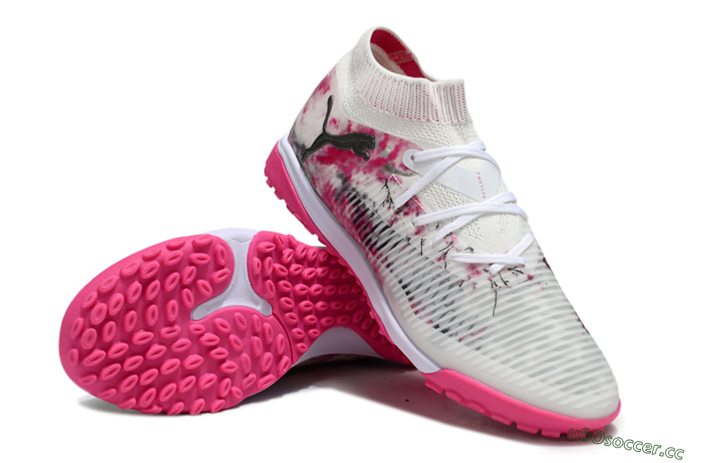 Men's Puma Future 8 Ultimate TF Artificial Turf Low-Tops Football Shoes - White/Black/Pink 3