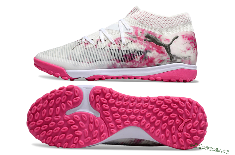 Men's Puma Future 8 Ultimate TF Artificial Turf Low-Tops Football Shoes - White/Black/Pink 1