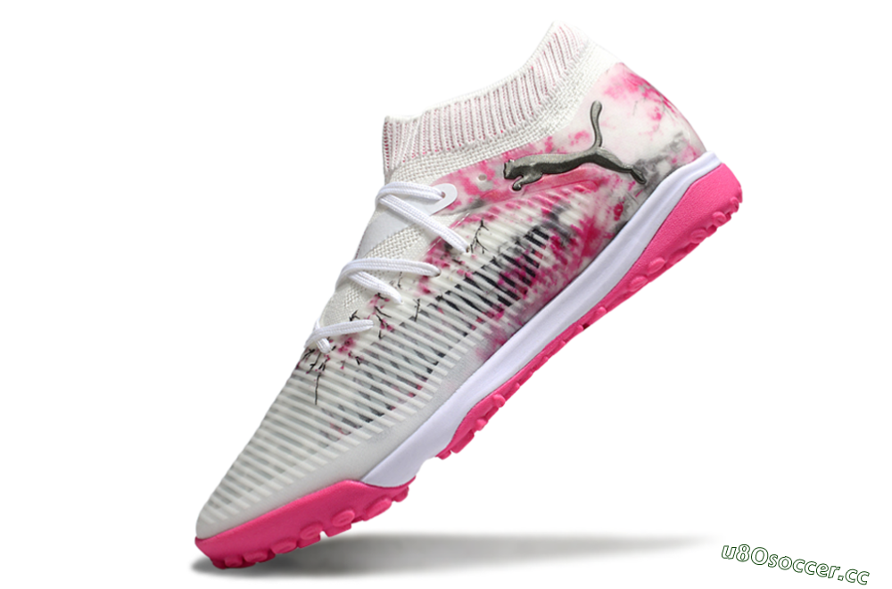 Men's Puma Future 8 Ultimate TF Artificial Turf Low-Tops Football Shoes - White/Black/Pink 5