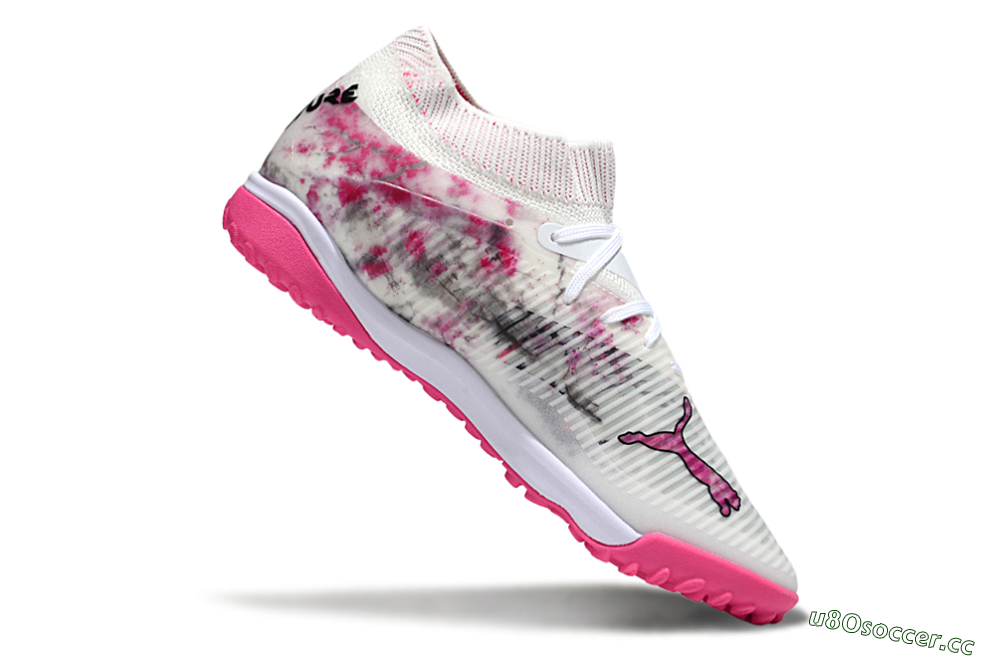 Men's Puma Future 8 Ultimate TF Artificial Turf Low-Tops Football Shoes - White/Black/Pink 4