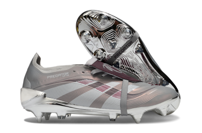 Men's Adidas Predator 25 Elite Foldover Tongue SG Soft Ground Low-Tops Football Boots - Silver/White/Red