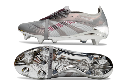 Men's Adidas Predator 25 Elite Foldover Tongue SG Soft Ground Low-Tops Football Boots - Silver/White/Red