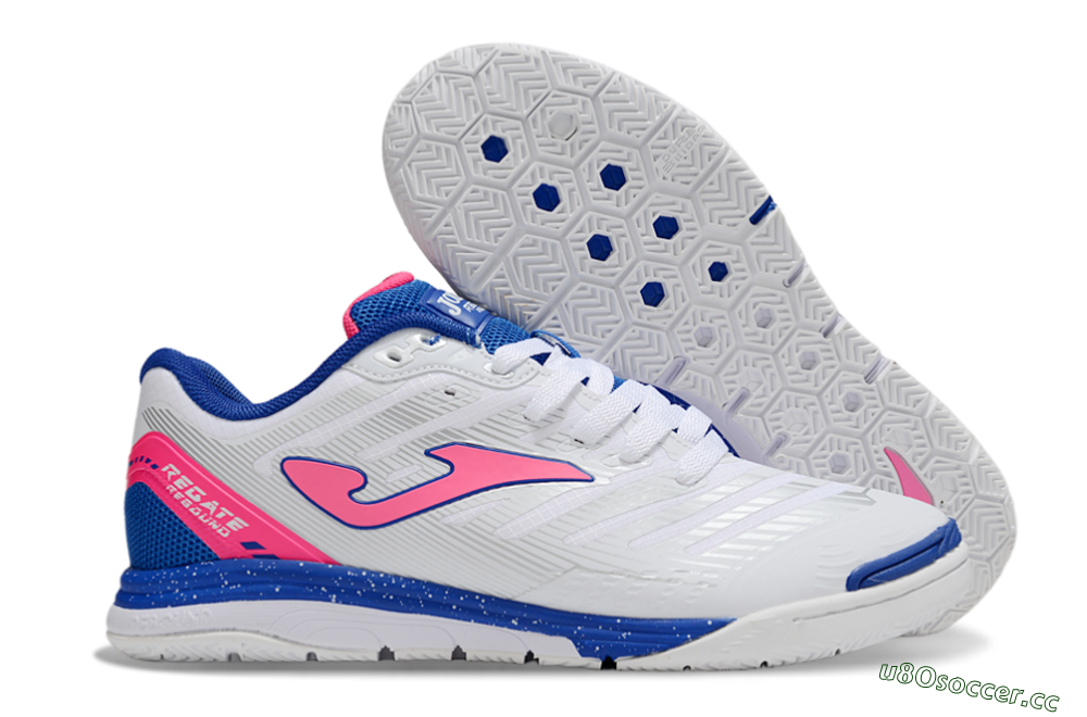 Men's Joma Top Flex IC Indoor & Futsal Low-Tops Football Shoes - White/Pink/Blue 2