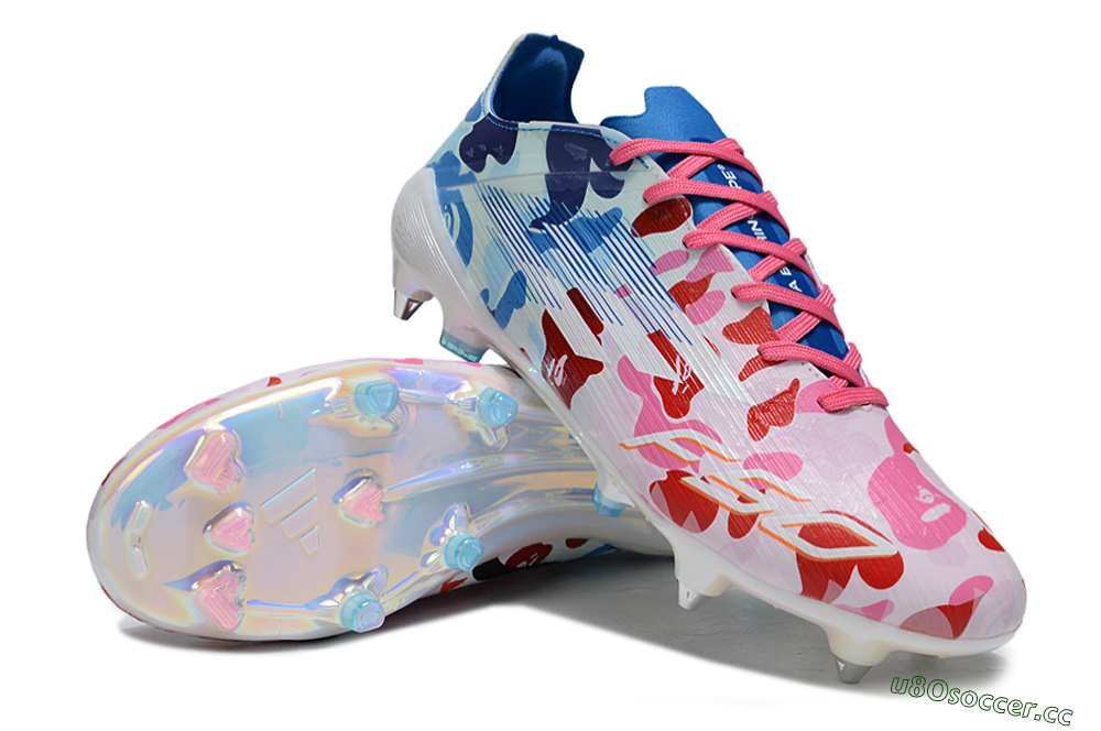 Men's Adidas F50+ Elite FG Firm Ground Low-Tops Football Boots - White/Pink/Blue 3