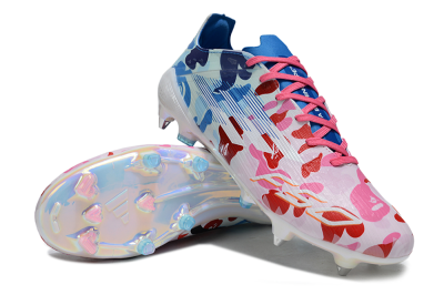 Men's Adidas F50+ Elite FG Firm Ground Low-Tops Football Boots - White/Pink/Blue