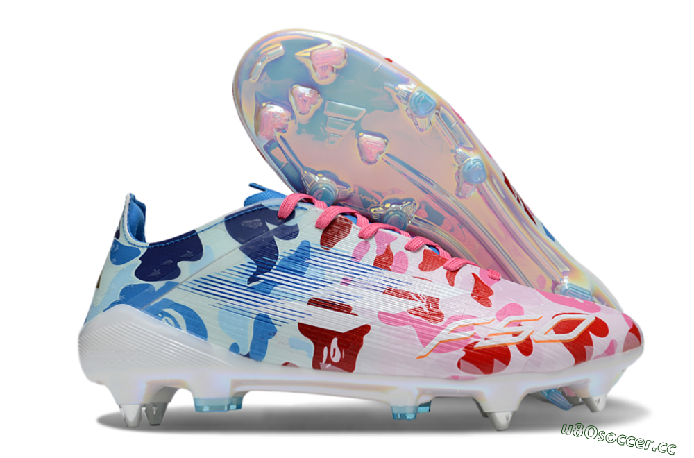 Men's Adidas F50+ Elite FG Firm Ground Low-Tops Football Boots - White/Pink/Blue 2