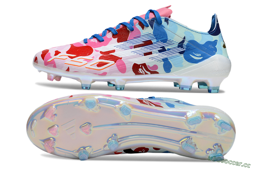 Men's Adidas F50+ Elite FG Firm Ground Low-Tops Football Boots - White/Pink/Blue 1