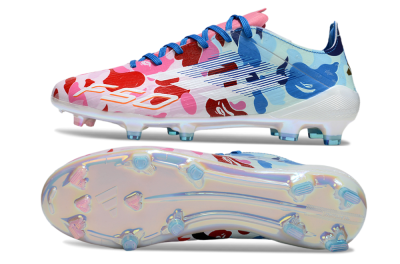 Men's Adidas F50+ Elite FG Firm Ground Low-Tops Football Boots - White/Pink/Blue