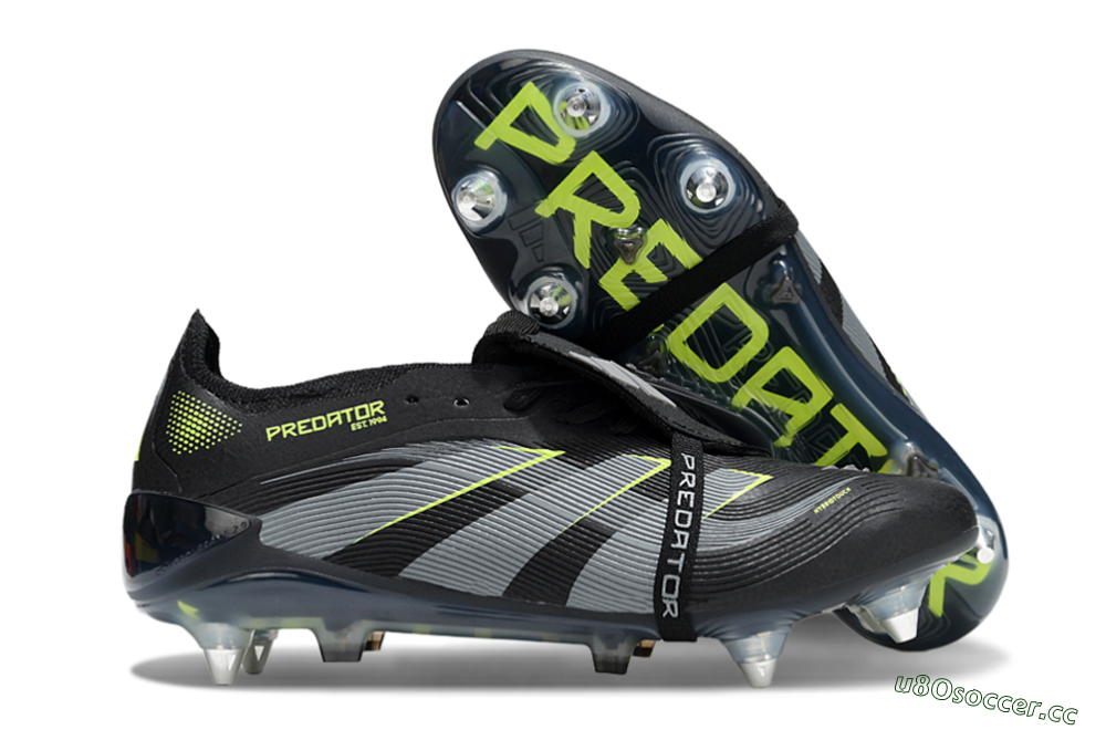 Men's Adidas Predator 25 Elite Foldover Tongue SG Soft Ground Low-Tops Football Boots - Black/Grey/Yellow 2