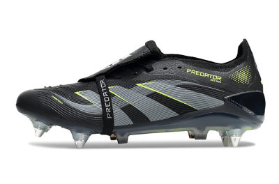 Men's Adidas Predator 25 Elite Foldover Tongue SG Soft Ground Low-Tops Football Boots - Black/Grey/Yellow