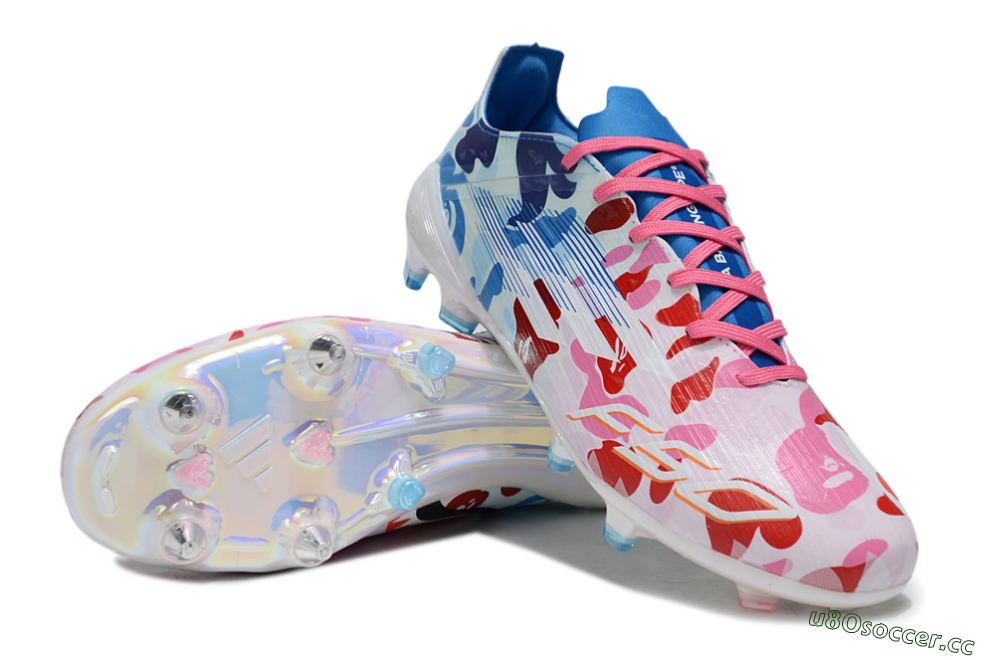 Men's Adidas F50 Elite SG Soft Ground Low-Tops Football Boots - White/Pink/Blue 3