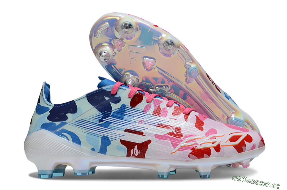 Men's Adidas F50 Elite SG Soft Ground Low-Tops Football Boots - White/Pink/Blue 2