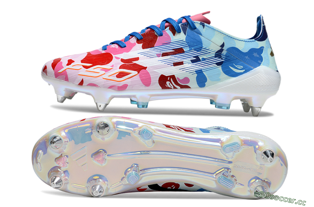 Men's Adidas F50 Elite SG Soft Ground Low-Tops Football Boots - White/Pink/Blue 1