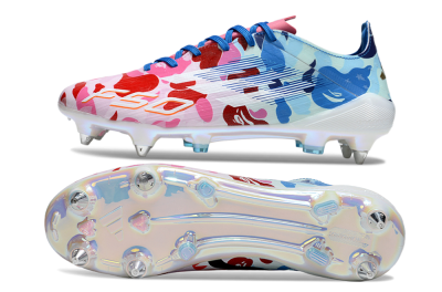 Men's Adidas F50 Elite SG Soft Ground Low-Tops Football Boots - White/Pink/Blue