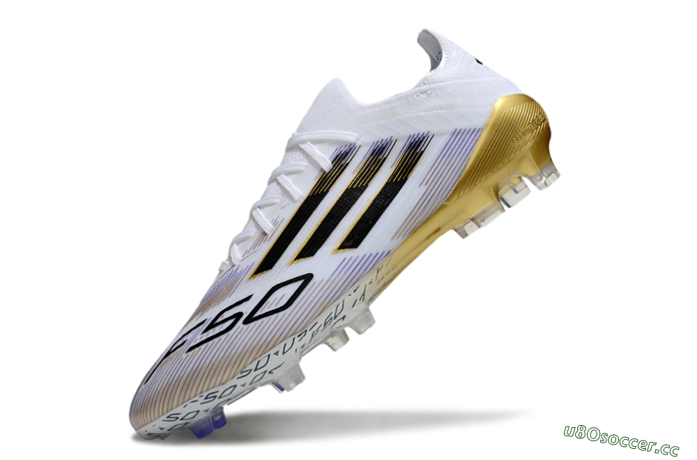 Men's Adidas F50 Elite FG Firm Ground Low-Tops Football Boots - White/Purple/Gold 5