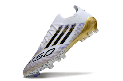 Men's Adidas F50 Elite FG Firm Ground Low-Tops Football Boots - White/Purple/Gold