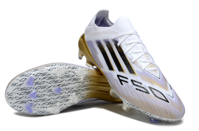 Men's Adidas F50 Elite FG Firm Ground Low-Tops Football Boots - White/Purple/Gold