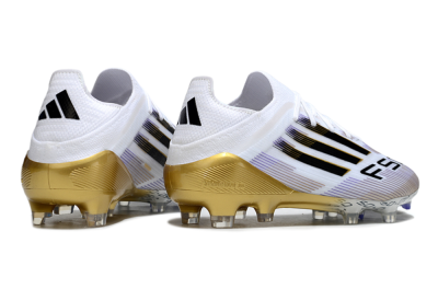 Men's Adidas F50 Elite FG Firm Ground Low-Tops Football Boots - White/Purple/Gold