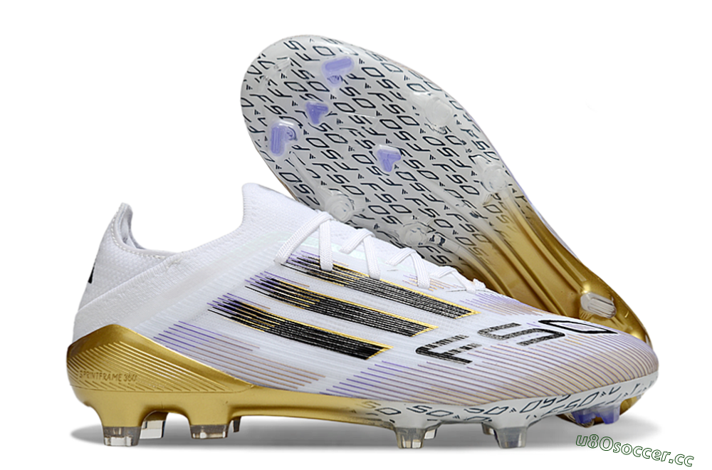 Men's Adidas F50 Elite FG Firm Ground Low-Tops Football Boots - White/Purple/Gold 2