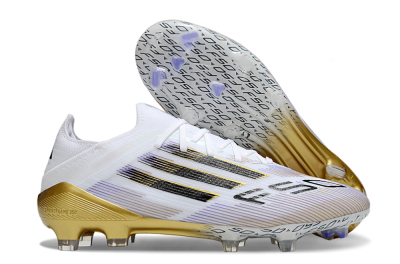 Men's Adidas F50 Elite FG Firm Ground Low-Tops Football Boots - White/Purple/Gold