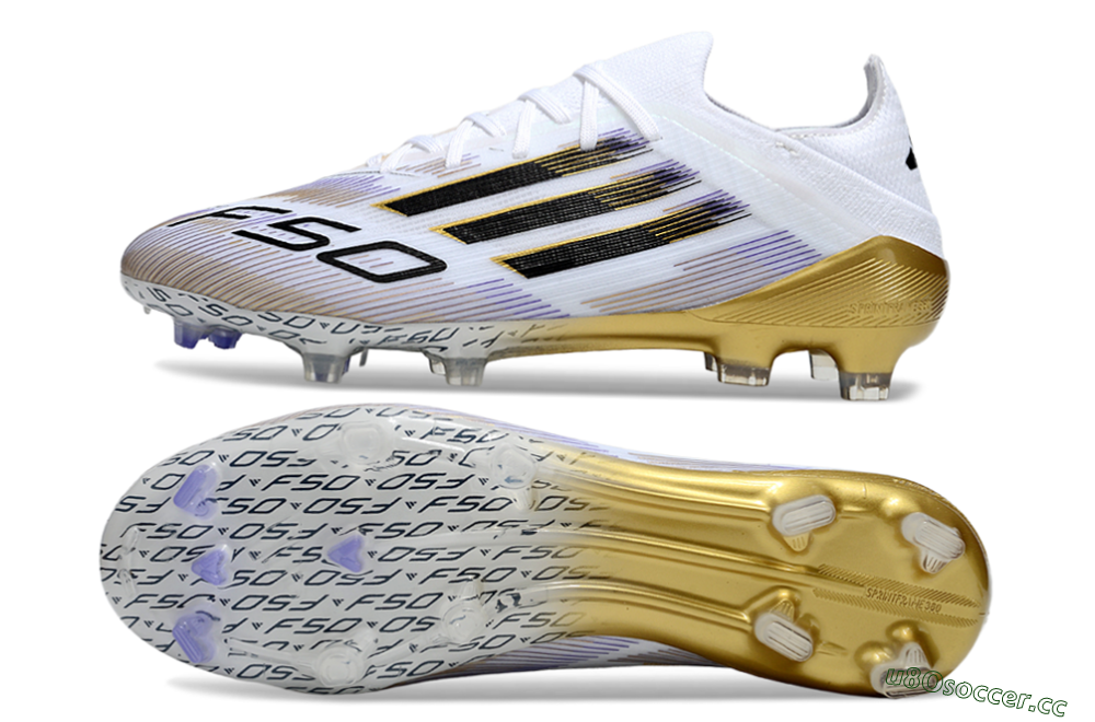 Men's Adidas F50 Elite FG Firm Ground Low-Tops Football Boots - White/Purple/Gold 1