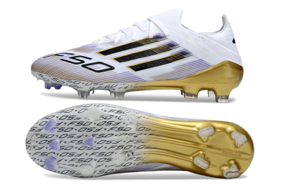 Men's Adidas F50 Elite FG Firm Ground Low-Tops Football Boots - White/Purple/Gold
