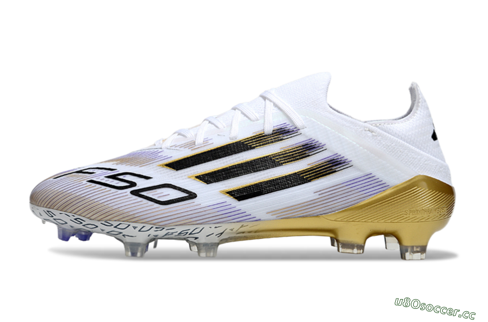 Men's Adidas F50 Elite FG Firm Ground Low-Tops Football Boots - White/Purple/Gold 0