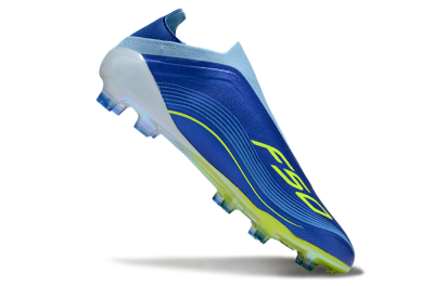 Men's Messi x Adidas F50 Elite Laceless FG Firm Ground Low-Tops Football Boots - Blue/Yellow/White