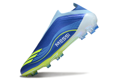 Men's Messi x Adidas F50 Elite Laceless FG Firm Ground Low-Tops Football Boots - Blue/Yellow/White
