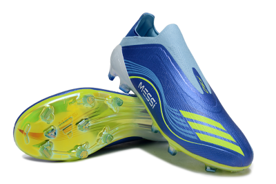 Men's Messi x Adidas F50 Elite Laceless FG Firm Ground Low-Tops Football Boots - Blue/Yellow/White