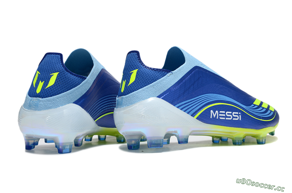 Men's Messi x Adidas F50 Elite Laceless FG Firm Ground Low-Tops Football Boots - Blue/Yellow/White 5