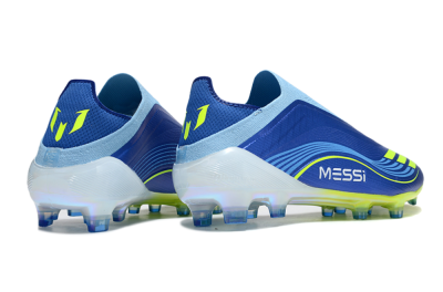 Men's Messi x Adidas F50 Elite Laceless FG Firm Ground Low-Tops Football Boots - Blue/Yellow/White