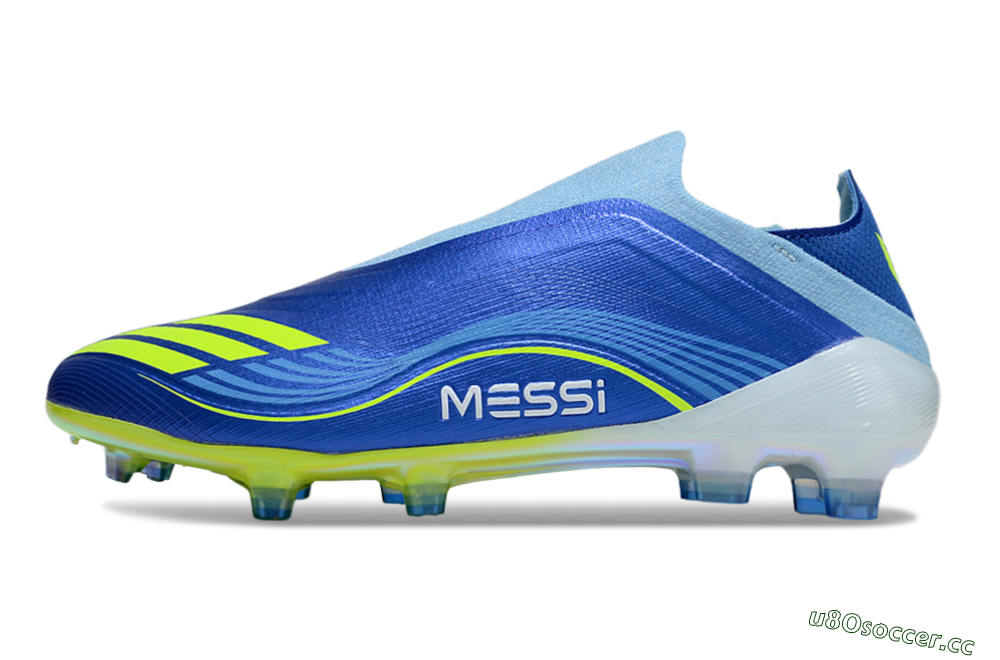 Men's Messi x Adidas F50 Elite Laceless FG Firm Ground Low-Tops Football Boots - Blue/Yellow/White 0